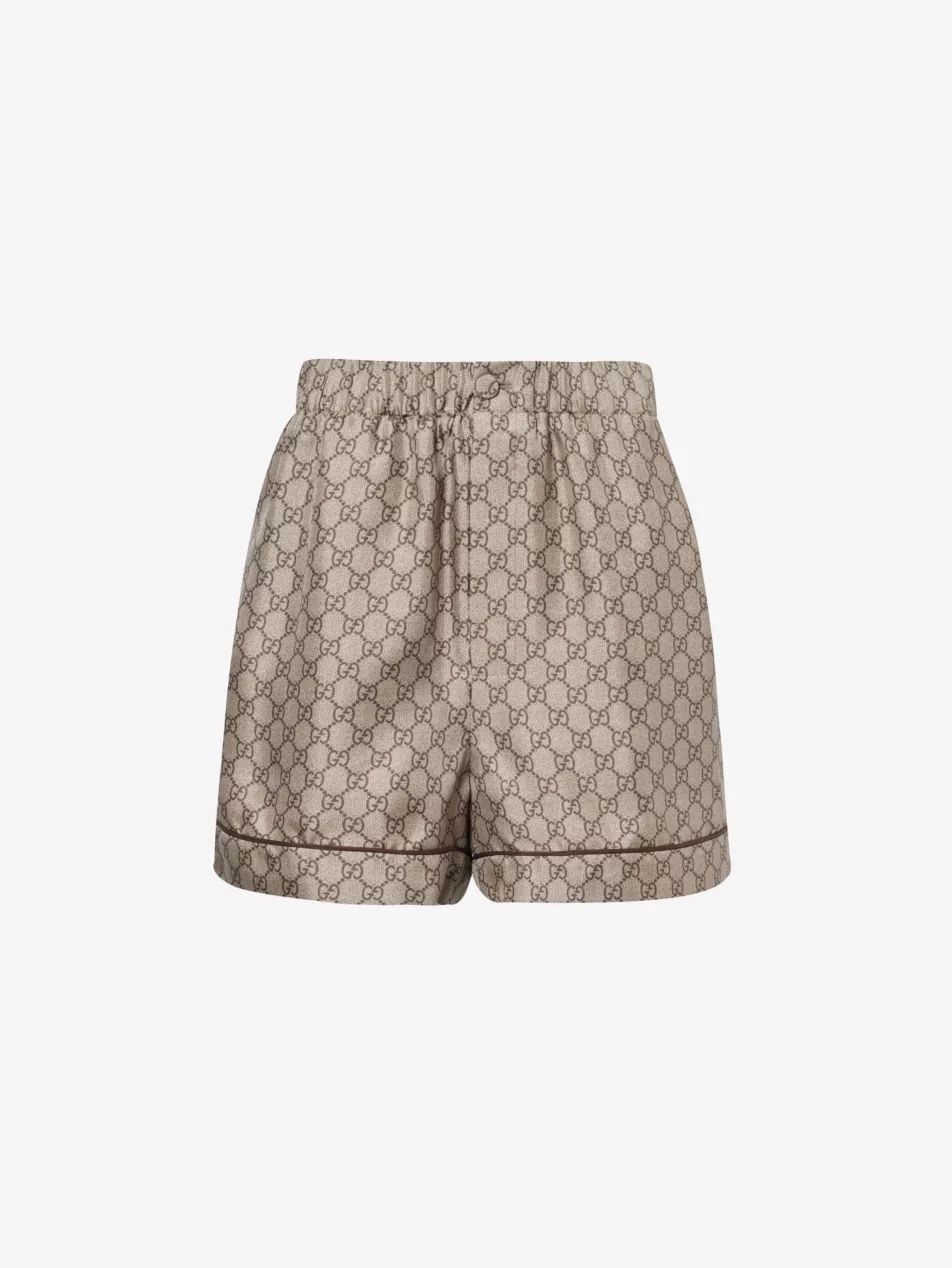 Monogram-pattern high-rise silk shorts | Selfridges