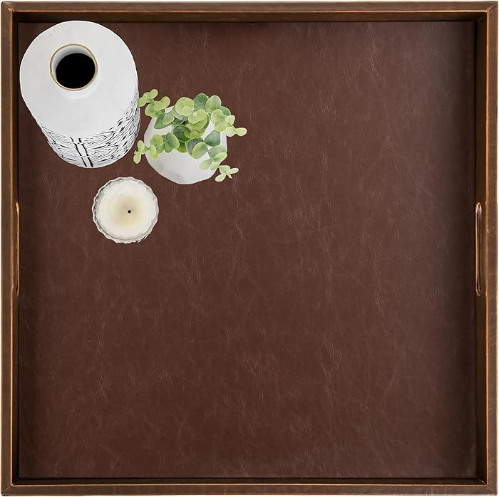 Hanobe Ottoman Serving Tray Large: 20'' Decorative Trays with Handles - Leather Coffee Table Deco... | Amazon (US)