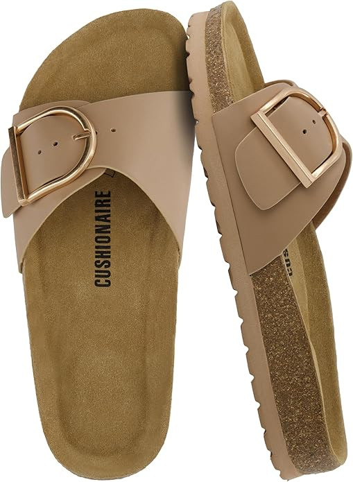 CUSHIONAIRE Leeds Sandals for Women, Slip On Big Buckle Slide Womens Sandals with Memory Foam Foo... | Amazon (US)