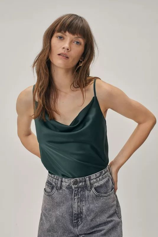 Satin Cowl Neck Cropped Cami Top | Nasty Gal (US)