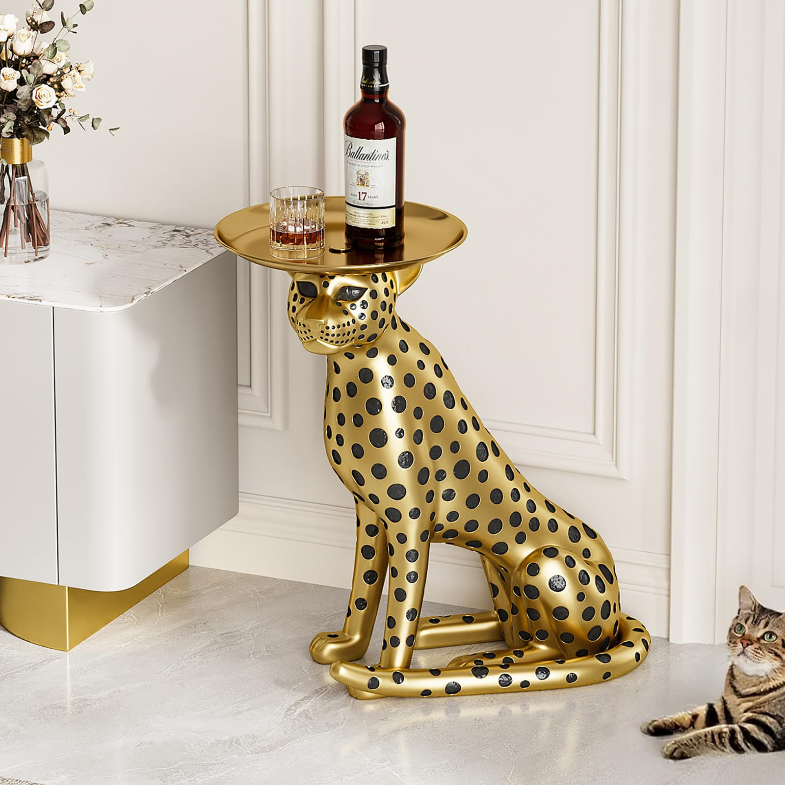homary Leopard Statue Side Table with Tray Top– Gold Panther Figurine End Table Art Decor for H... | Amazon (US)