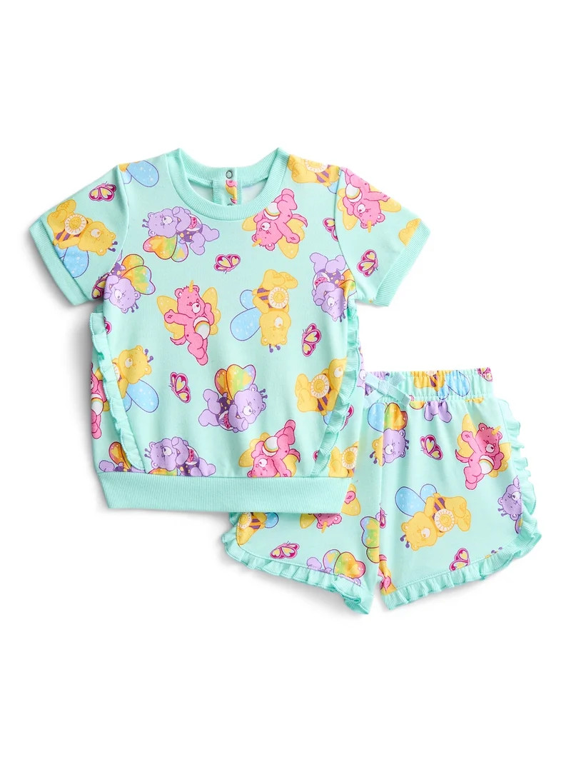 Care Bears Baby Girls Short Sleeve Allover Print Ruffle Shirt and Matching Shorts Set, 2-Piece, S... | Walmart (US)