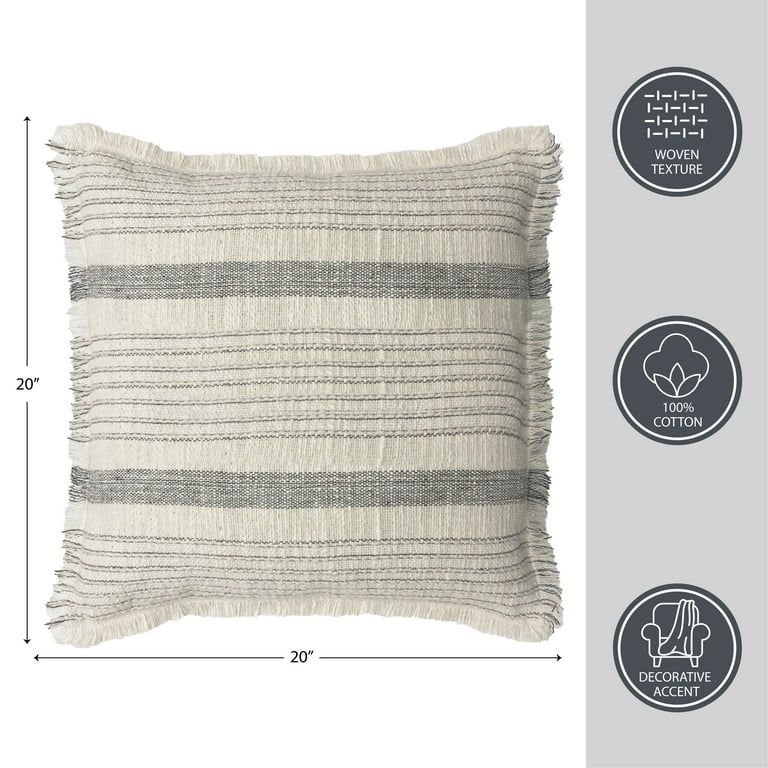 Better Homes & Garden 100% Cotton Stripe Fringe Pillow with Poly Fill Insert, 20" x 20" | Walmart (US)