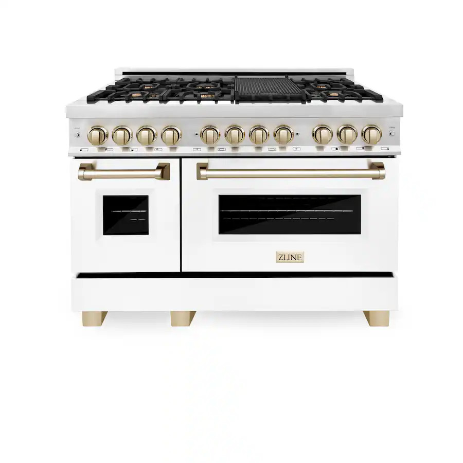 ZLINE - Autograph 48" Legacy Dual Fuel Range w/ 7 Burners & White & Gold Accents (RAZ-WM-48-G) - ... | Best Buy U.S.