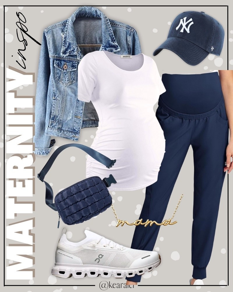 Summer maternity outfit fall pregnancy outfits idea navy blue maternity joggers leggings scrubs sweats over the bump with white maternity shirt short sleeve and denim jacket and women’s white on cloud 6 sneakers 47 brand navy blue New York Yankees baseball hat trucker hat cap blue quilted puffer crossbody bum bag purse carryall tote handbag white black striped crew socks for women gold mama necklace Amazon fall outfits affordable baby bump style || #maternity #outfits #outfit #cardigan #coatigan #amazon #pinkblush #motherhood #bump #pregnancy #pregnant
.
.
.
baby shower dress, Maternity Dresses, Maternity, over the bump, motherhood maternity, pinkblush, mama shirt sweatshirt pullover, hospital bag, nursery, maternity photos, baby moon, pregnancy, pregnant, maternity leggings, maternity tops, diaper bag, mama necklace, baby boy, baby girl outfits, newborn, mom, 

Amazon fashion, teacher outfits, business casual, casual outfits, neutrals, street style, Midi skirt, Maxi Dress, Swimsuit, Bikini, Travel, skinny Jeans, Puffer Jackets, Concert Outfits, Cocktail Dresses, Sweater dress, Sweaters, cardigans Fleece Pullovers, hoodies, button-downs, Oversized Sweatshirts, Jeans, High Waisted Leggings, dresses, joggers, fall Fashion, winter fashion, leather jacket, Sherpa jackets, Deals, shacket, Plaid Shirt Jackets, apple watch bands, lounge set, Date Night Outfits, Vacation outfits, Mom jeans, shorts, sunglasses, Disney outfits, Romper, jumpsuit, Airport outfits, biker shorts, Weekender bag, plus size fashion, Stanley cup tumbler, Target, Abercrombie and fitch, Amazon, Shein, Nordstrom, H&M, forever 21, forever21, Walmart, asos, Nordstrom rack, Nike, adidas, Vans, Quay, Tarte, Sephora, lululemon, free people, j crew jcrew factory, old navy

#LTKootd #LTKBump #LTKBaby