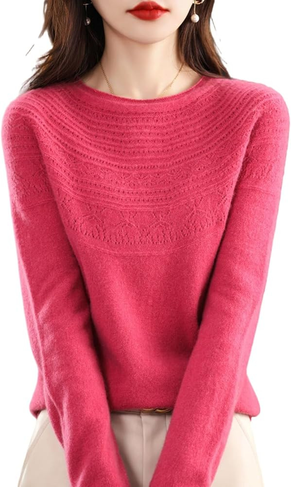 100% Merino Wool Sweaters Women's Fall Winter Warm Soft Knitted Loose Pullover Crew Neck Long Sle... | Amazon (US)