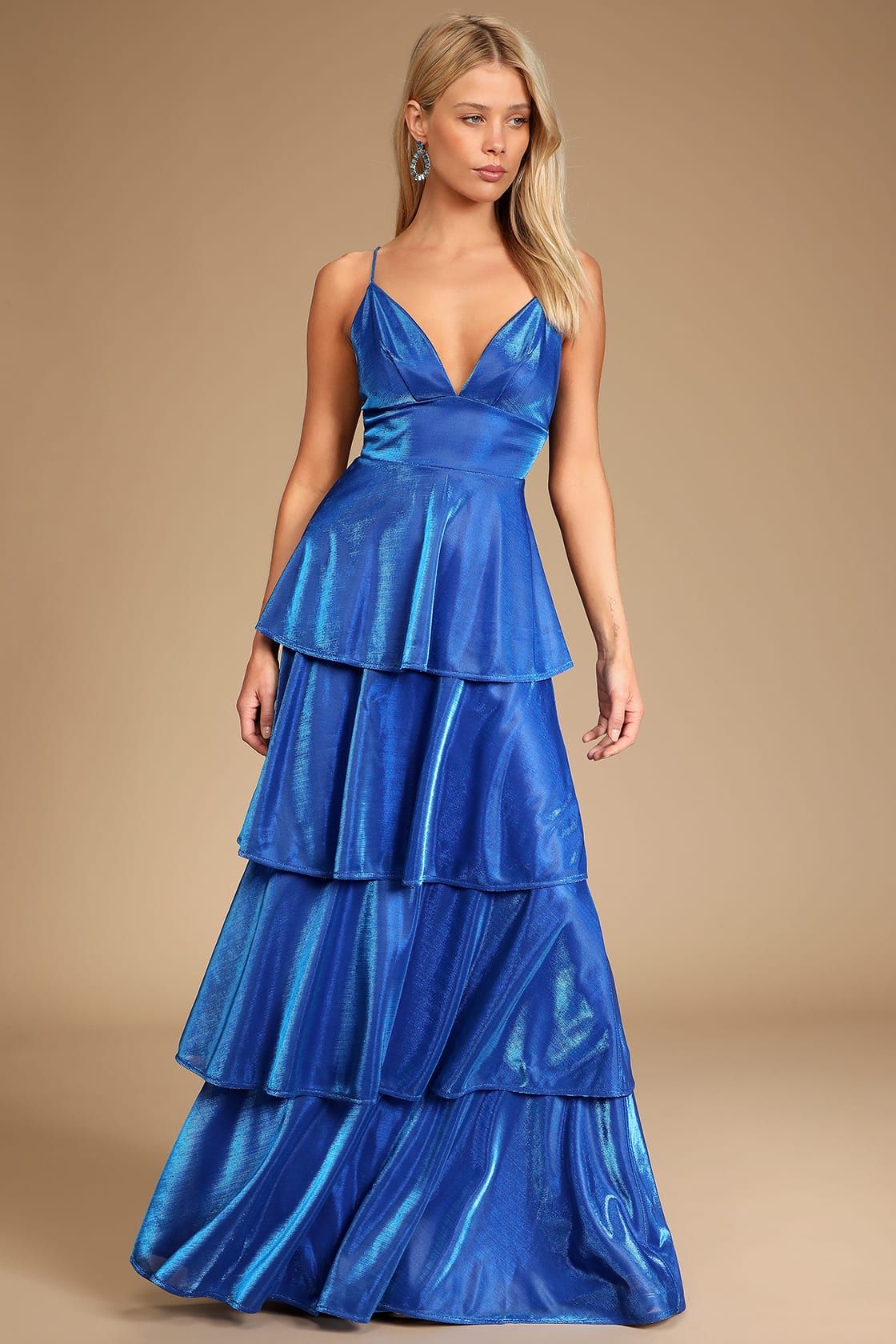 Can't Stop the Glam Blue Metallic Tiered Maxi Dress | Lulus (US)