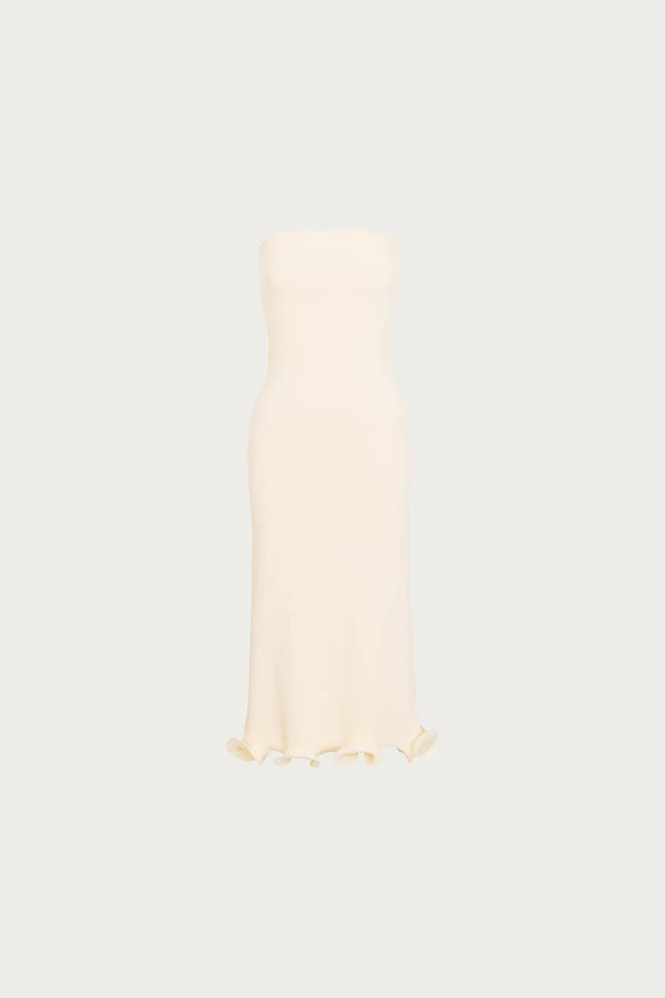 Ruffle Hem Strapless Dress (Cream) | SAME
