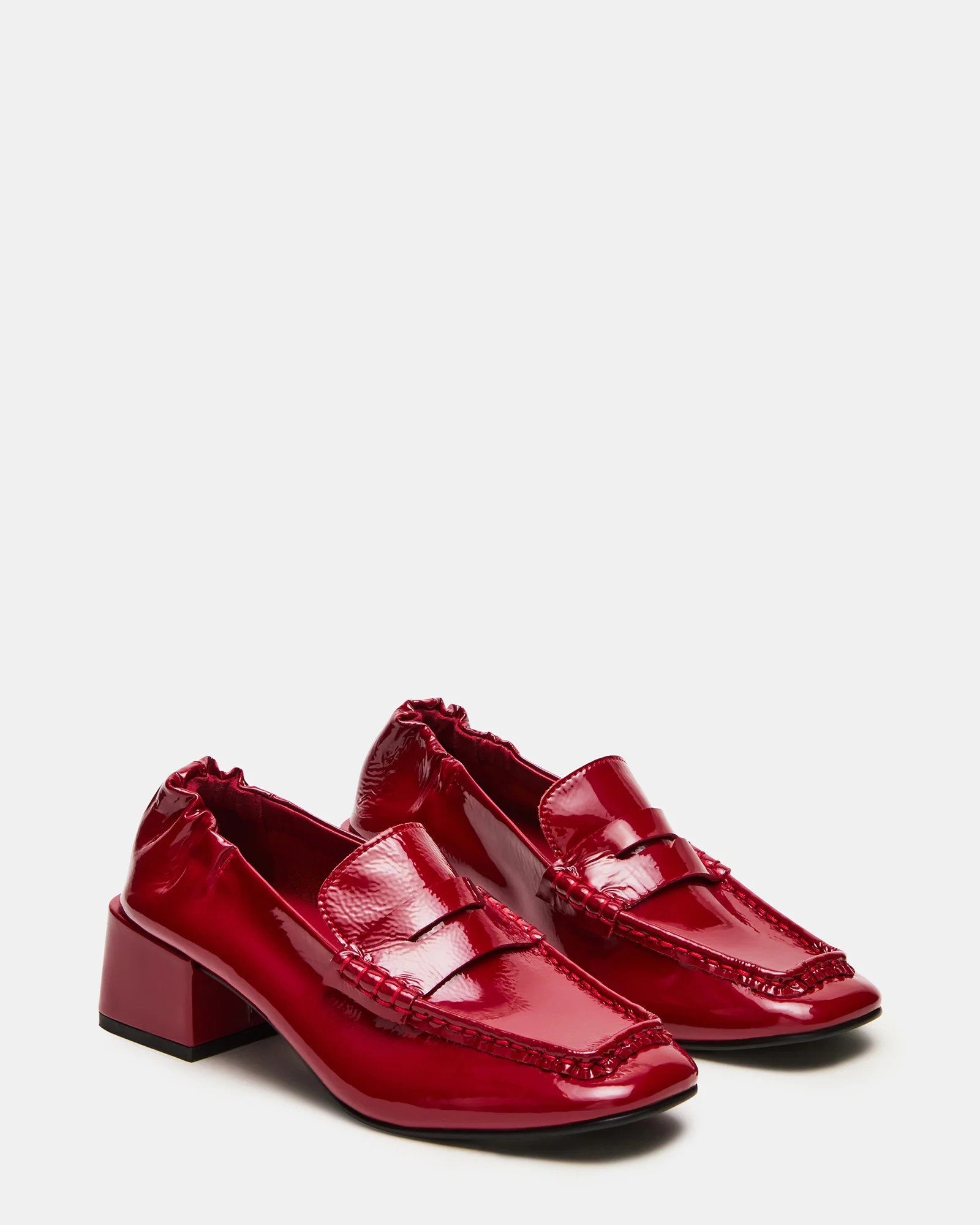 ESTEE Red Crinkle Patent Square-Toe Heeled Women's Loafer | Steve Madden (US)