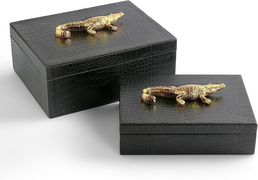 Alligator Covered Boxes Decorative storage Boxes Faux Crocodile Leather Decorative Boxes (2Pcs) F... | Amazon (US)