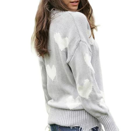 Rumida Women V Neck Long Sleeve Love Heart Sweater Top Breathable for Autumn Winter Women Autumn Win | Walmart (US)