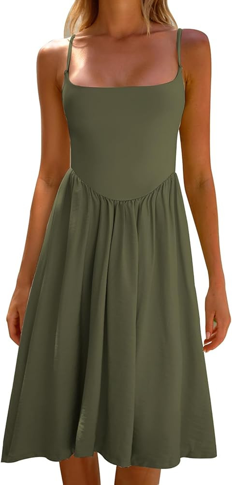 CHYRII Women Fashion Summer 2025 Spaghetti Straps Sleeveless Casual A-Line Midi Dresses Sundress | Amazon (US)