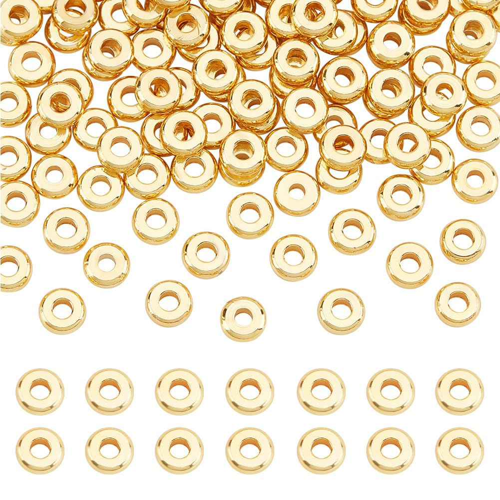 PH PandaHall 200pcs 18K Gold Plated Beads 5mm Flat Disc Spacer Beads Metal Heishi Bead Loose Bead... | Amazon (US)