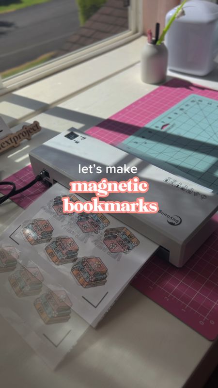 Everything I use to make magnetic bookmarks for my shop