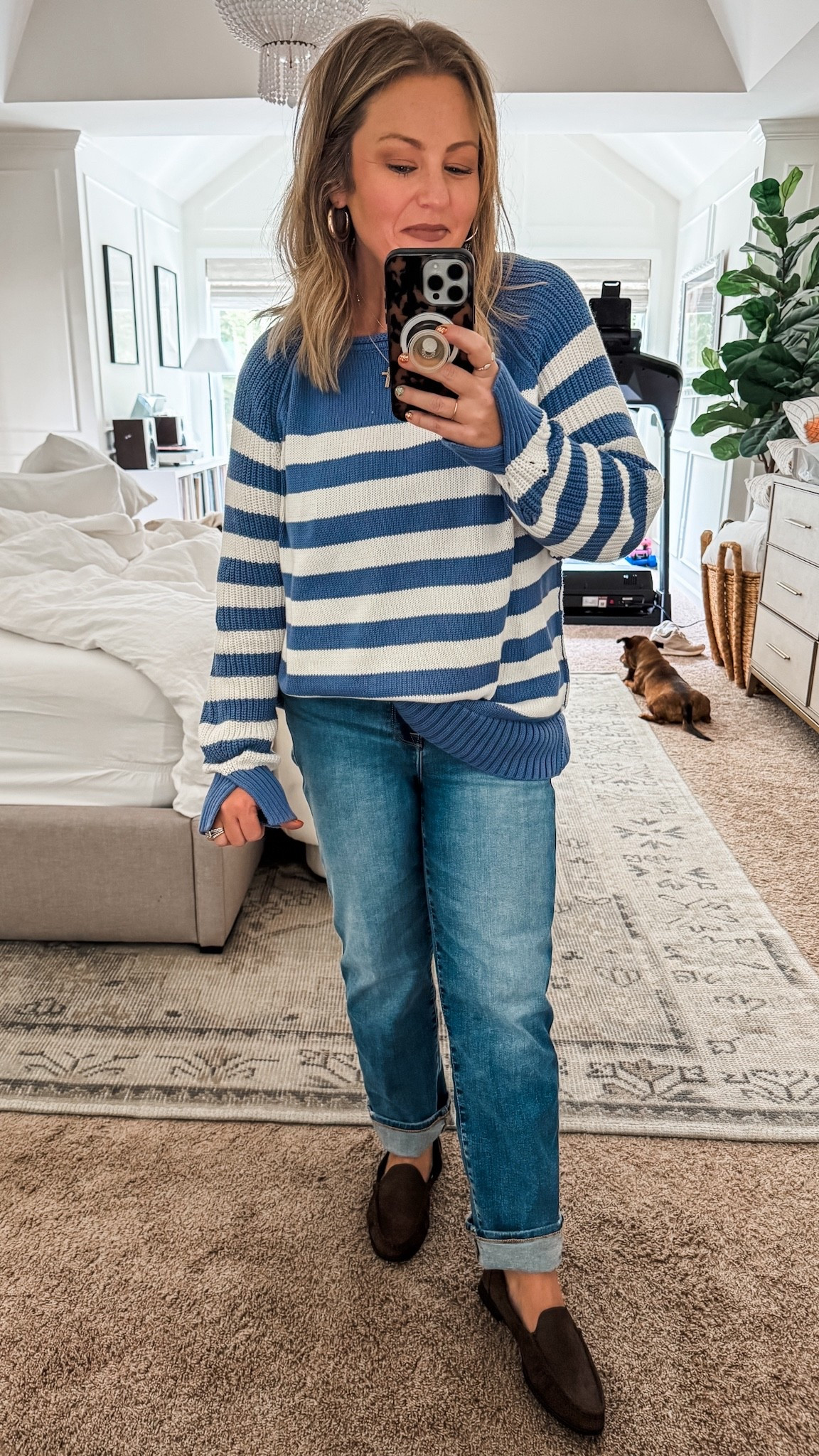 Sweater is 46% off and just $35! Obsessed with the cut and fit. Wearing a medium (5’3”) - regular size gives a slight fit. Also, don’t sleep on these affordable comfy loafers! 👏🏻 

#LTKFindsUnder50 #LTKSaleAlert #LTKOver40