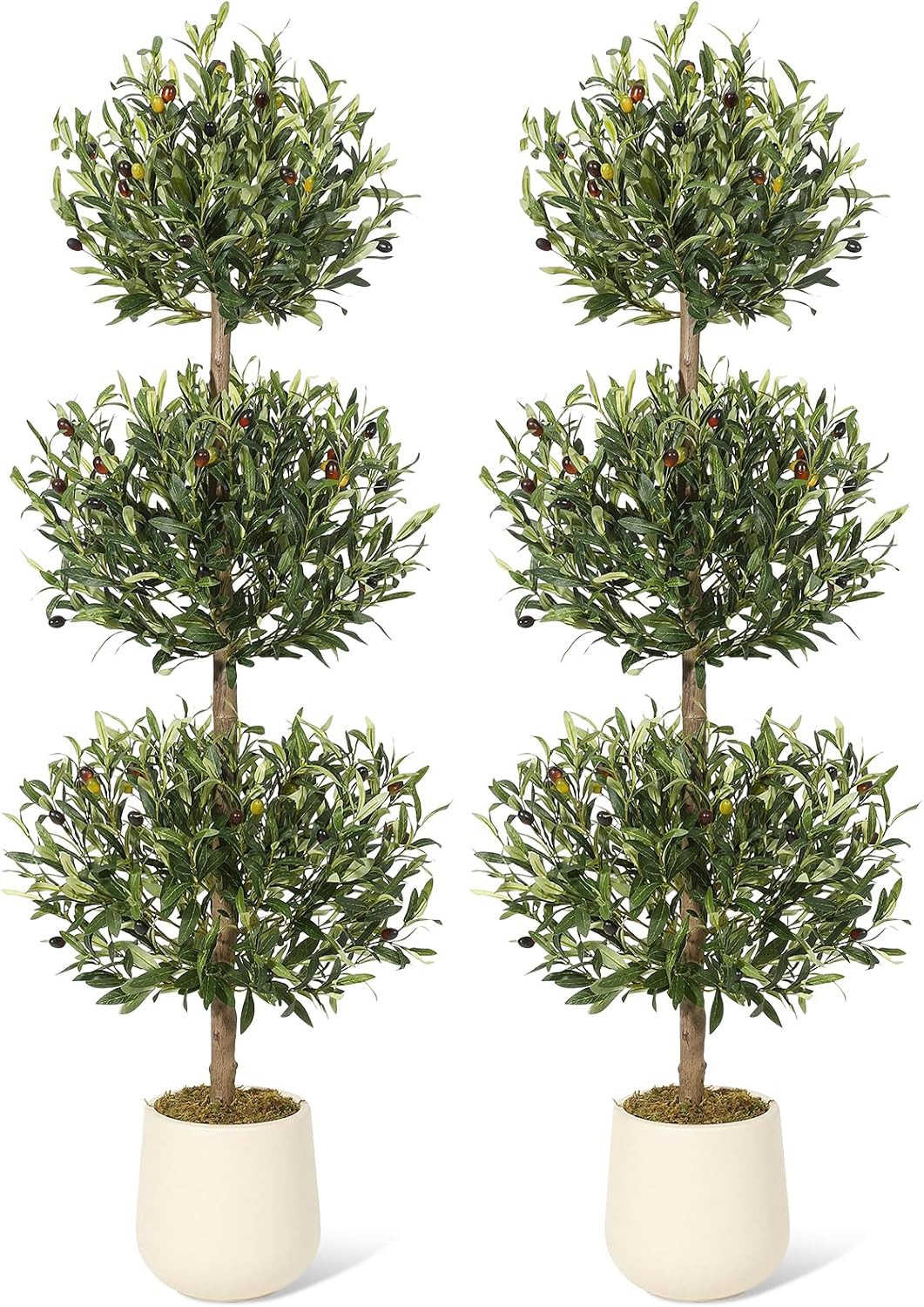 5 ft Artificial Olive Tree, Triple Ball Topiary Faux Plant with Moss & Pot, Outdoor Indoor Realis... | Amazon (US)