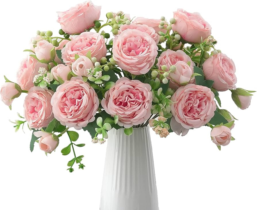 Karoro 3 Bunches Artificial Flower for Decoration Fake Flowers Silk Peony Faux Bouquet Plastic Ar... | Amazon (US)