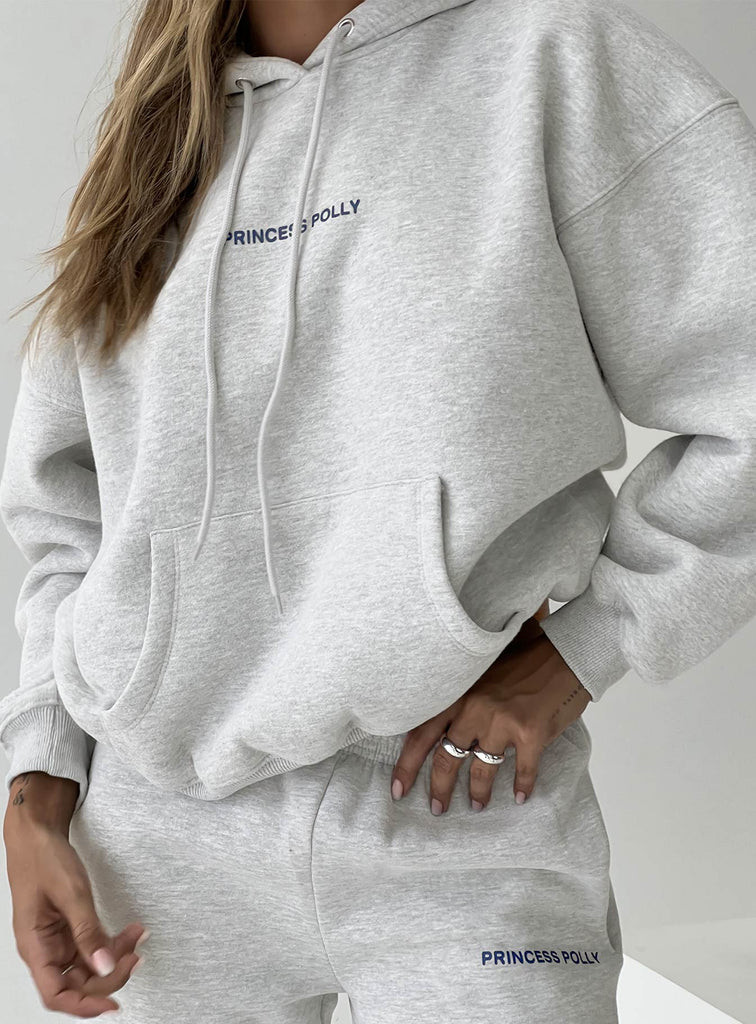 Princess Polly Hooded Sweatshirt Bubble Text Grey Marle / Slate | Princess Polly US