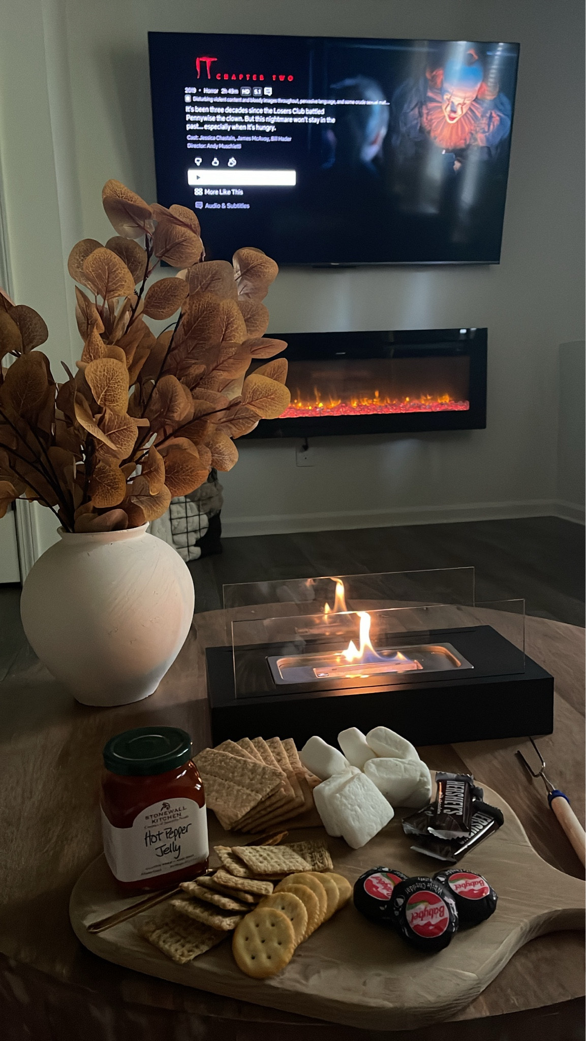 Indoor tabletop fire pit for movies & s’mores 