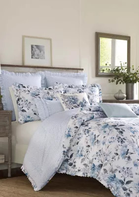 Laura Ashley Chloe Cotton Duvet Cover Set, Blue, Twin | Belk