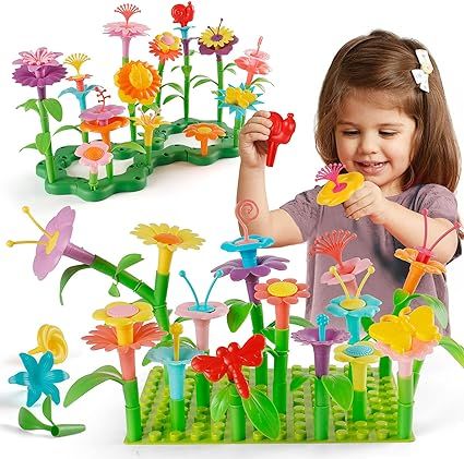 PREPOP STEM Toddler Birthday Gifts for Age 3 4 5 6 Year Old Girls - Flower Garden Building Toys f... | Amazon (US)