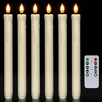 Homemory 6 Pcs Flameless Taper Candles with Remote, Timer, Dimmer, Ivory Battery Operated CandleS... | Amazon (US)