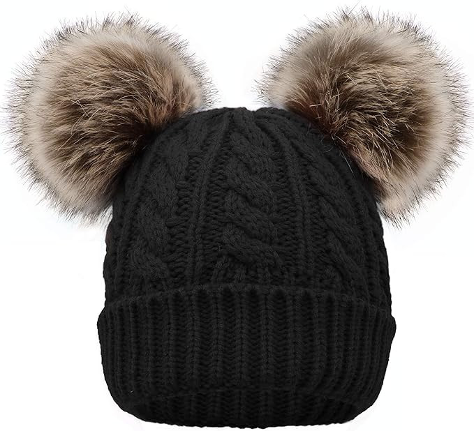 Arctic Paw Women Winter Cable Knit Fleece Lined Warm Pom Pom Beanie Hat | Amazon (US)