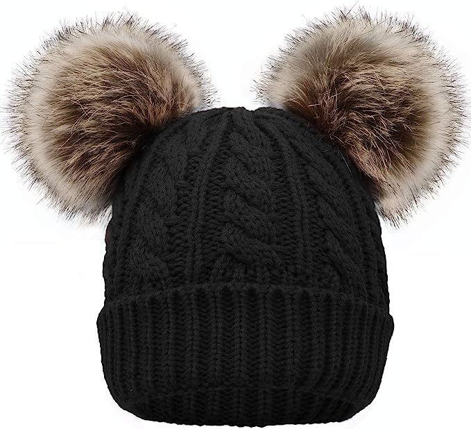 Arctic Paw Women Winter Cable Knit Fleece Lined Warm Pom Pom Beanie Hat | Amazon (US)