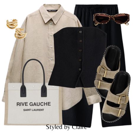 Jacquemus sunnies🖤
Tags: oversized linen shirt & trousers, knitted black tube top H&M, Chloe sandals beige neutral lining detail, YSL tote bag, gold earrings, sunglasses. Fashion spring primavera inspo outfit ideas casual beach club Dubai Barcelona airport outfit chic city break everyday style 

#LTKstyletip #LTKitbag #LTKshoecrush