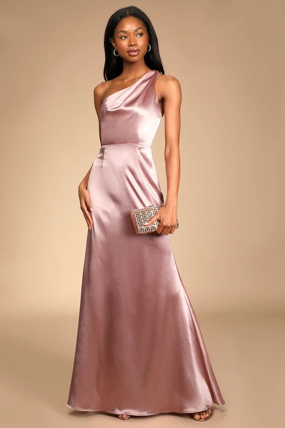 On the Guest List Mauve Satin One-Shoulder Maxi Dress | Lulus (US)