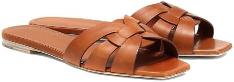 THESHY Women's Flat Sandals Square Toe Patent Leather Comfortable Slip on Slippers Casual Summer ... | Amazon (US)