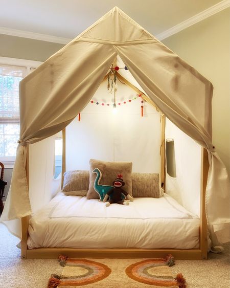 On Sale Now at Pottery Barn! The tent bed, with our without canopy. Twin & Full sizes available. Natural wood and white finishes. 
The perfect hideaway and magical space for the kids room. 
This bed is a comfortable convertible space for either a boy or girls room.




#LTKhome #LTKkids #LTKfamily