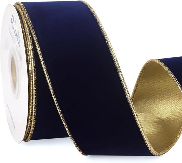 Ribbli Navy Velvet Wired Ribbon 2.5 Inch Luxury Matte Velvet Christmas Ribbon for Gift Wrapping C... | Amazon (US)
