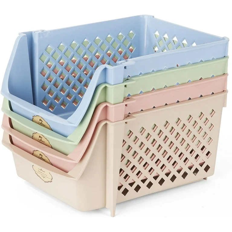 HOUSE DAY 4 Pcs Plastic Storage Baskets, Storage Bins Drawers for Kitchen & Toy Organization, Mul... | Walmart (US)