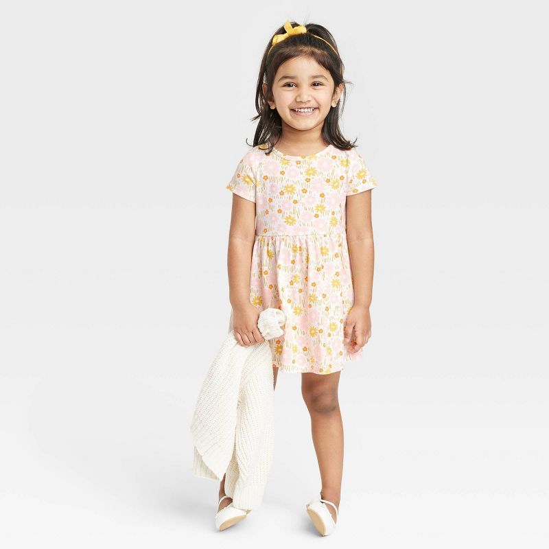 Toddler Girls' Floral Short Sleeve Dress - Cat & Jack™ Off-White | Target