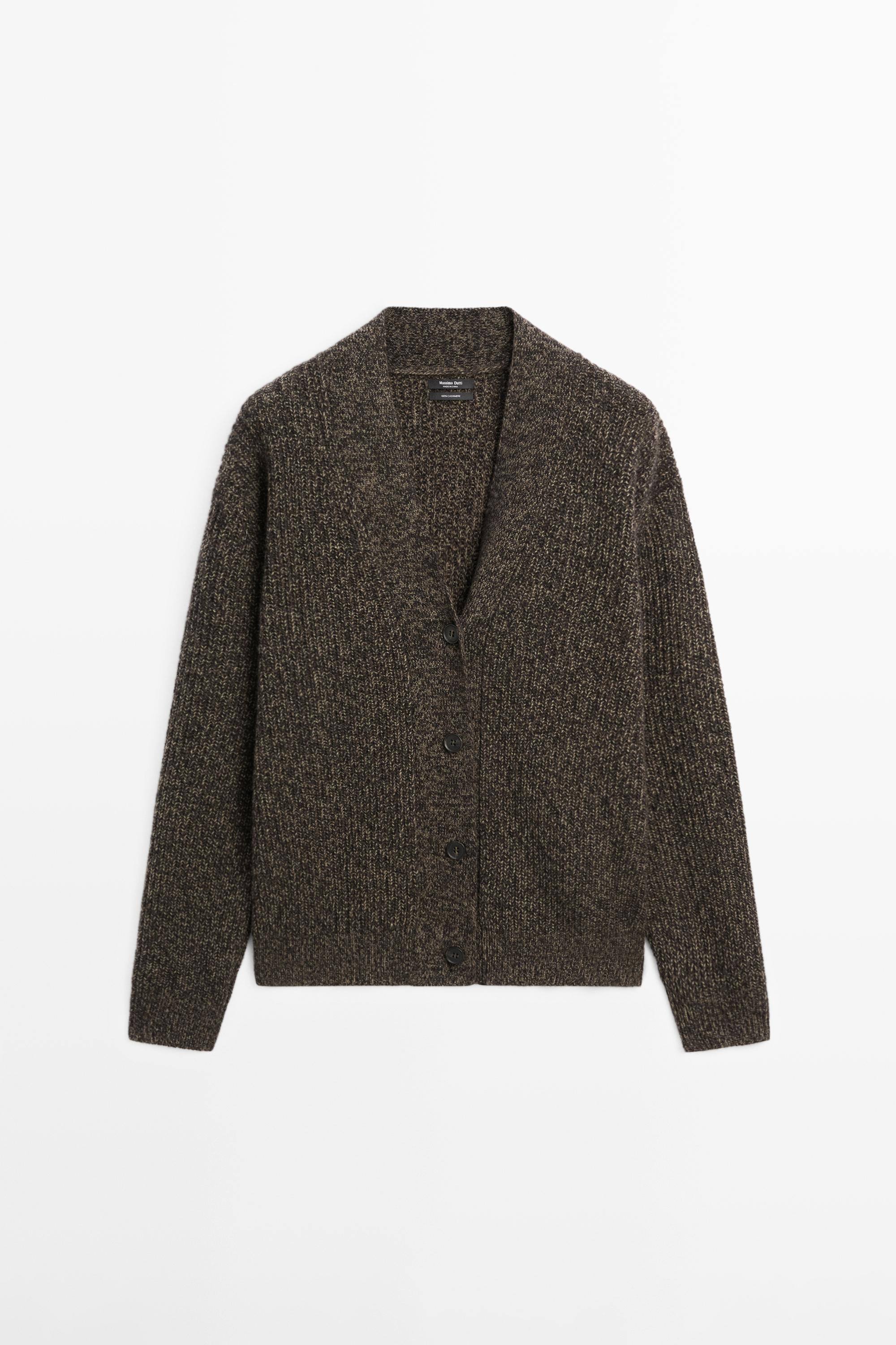 100% cashmere V-neck knit cardigan - MOLE BROWN | Massimo Dutti US