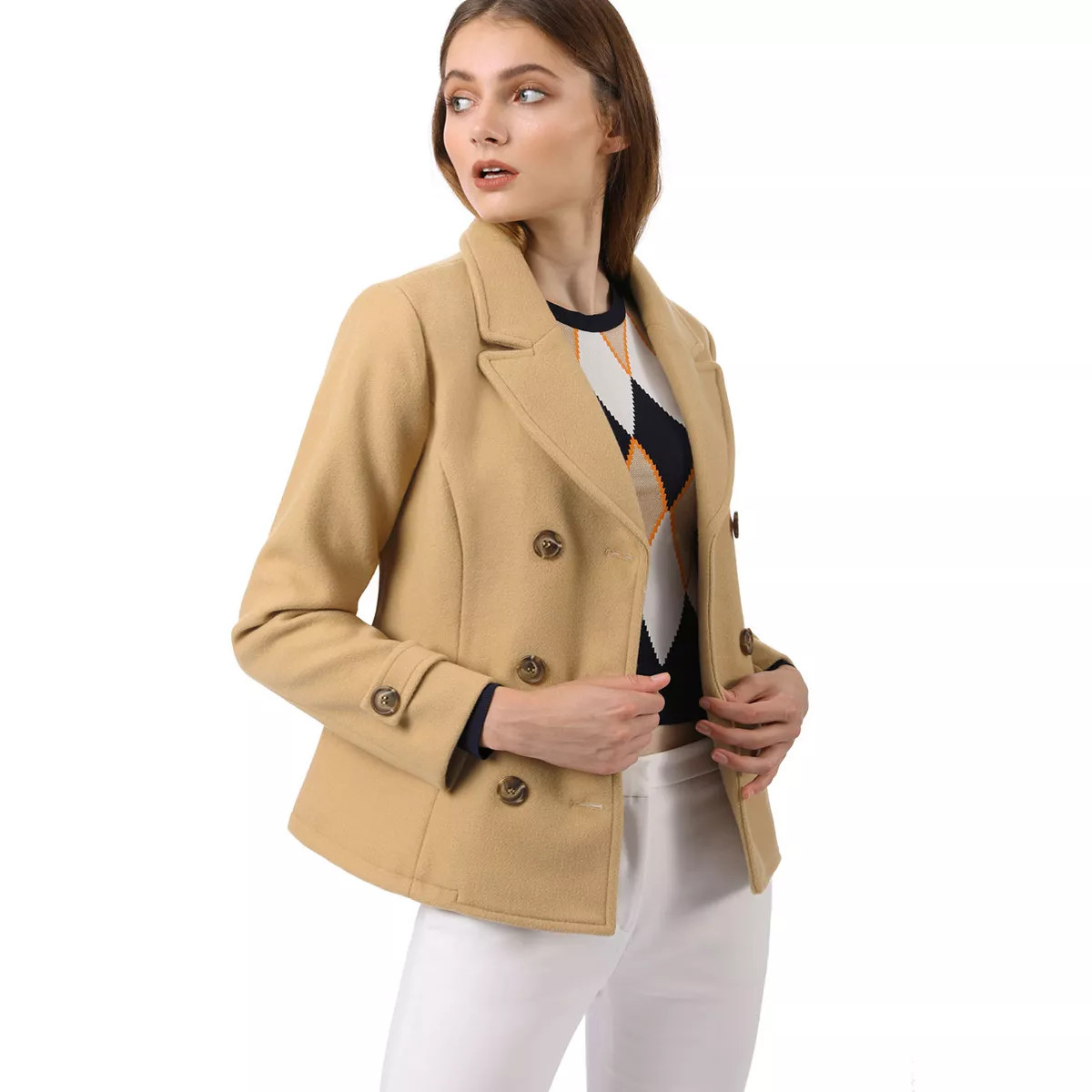 Allegra K Women's Notched Lapel Double-Breasted Pea Coat | Target