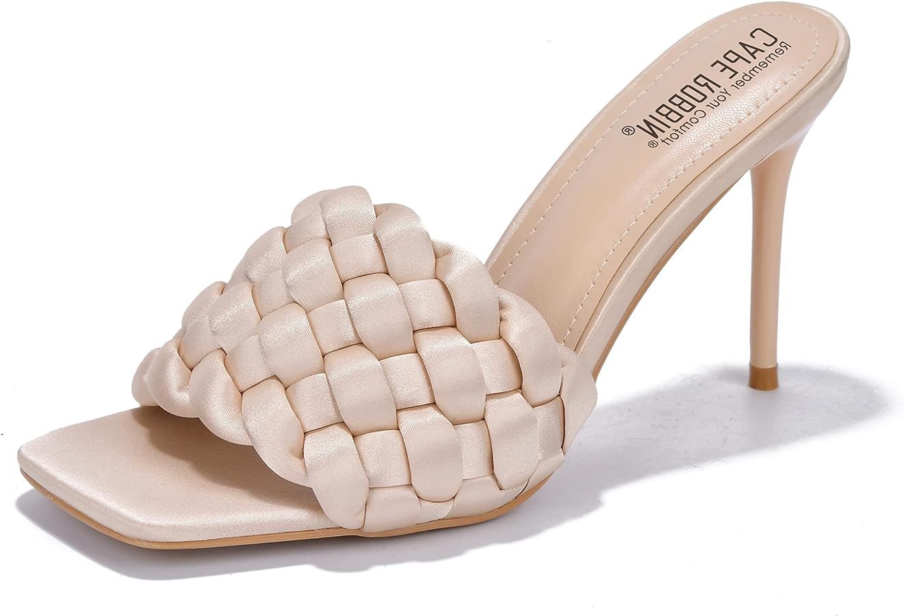 Cape Robbin Miella Stiletto Heels for Women - Square Open Toe Stiletto Heels with Upper Braided S... | Amazon (US)
