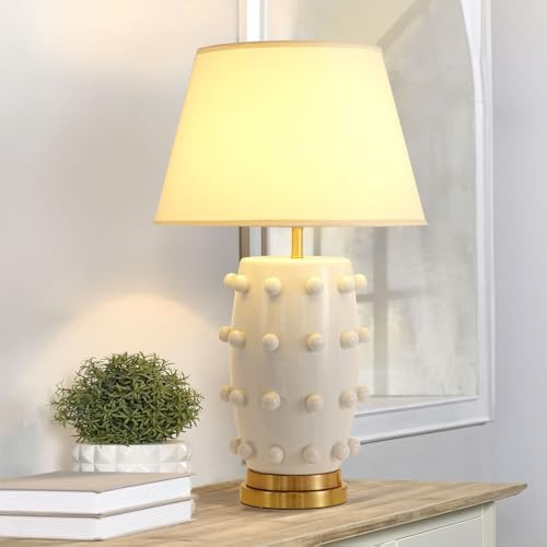 CKENSU Modern Ceramic Linden Table Lamp - 30" White Ball Farmhouse Design, Classic Nightstand Large Linden Lamp Tapered Drum Shade for Living Room, Bedroom, Office, and Home （White） | Amazon (US)