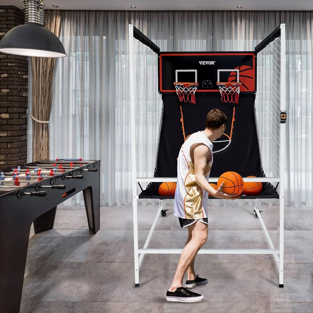 VEVOR Arcade Cage Basketball Game, 2 Player Indoor Basketball Game, Home Dual Shot Sport with 5 B... | Amazon (US)