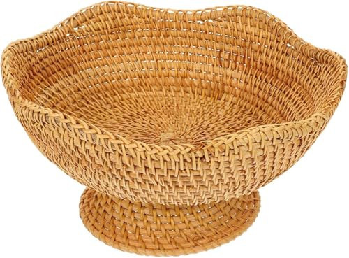 DOITOOL Rattan Fruit Bowl, Woven Footed Bowl Round Pedestal Plate Decorative Bowl for Table Centerpiece, 10 Inch Rattan Footed Bowl Woven Fruit Bowl for Kitchen Counter or Table Decorations | Amazon (US)