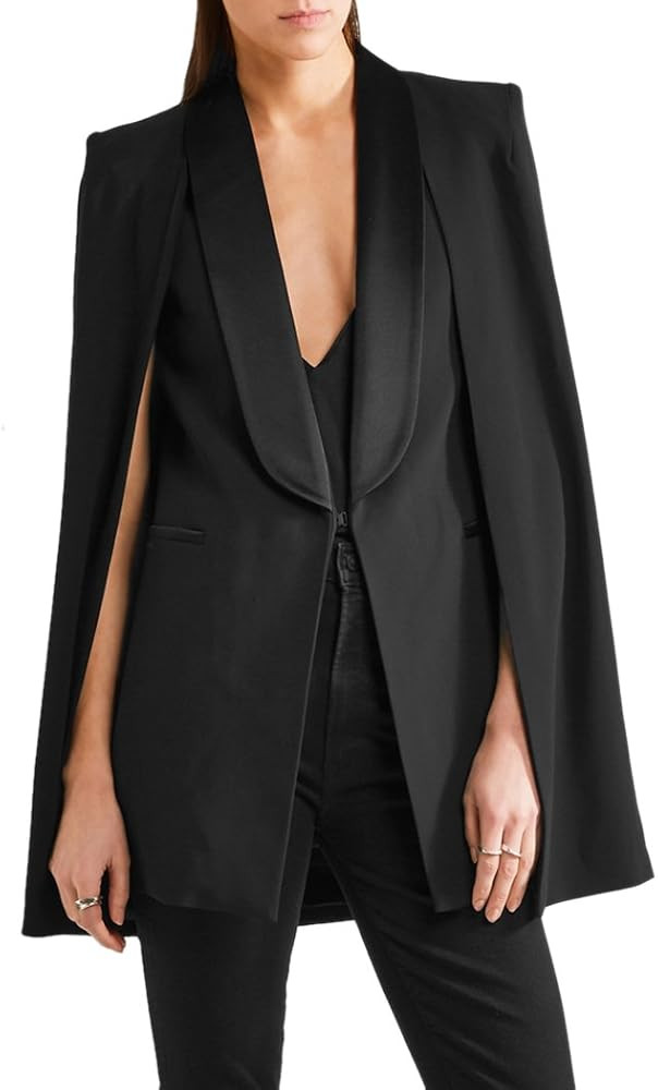 Women's Fashion Black Cape Batwing Sleeve Slim Fit Lapel Blazer Jacket Coat | Amazon (US)