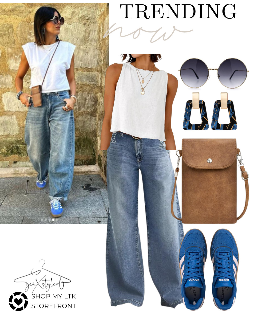 This wide-leg jeans and muscle tank combo is comfy and cool, paired with retro Adidas sneakers, a neutral crossbody, and bold accessories for that effortless weekend vibe.

#AmazonFashion #LTKStyle #WideLegJeans #AdidasSamba #SummerOutfitInspo #FashionOver40 #EffortlessStyle #CasualChicLook #MinimalistWardrobe #CapsuleClosetStyle #ShopTheLook 

 #LTKSummerEdit #LTKOver40 #LTKStyleTip