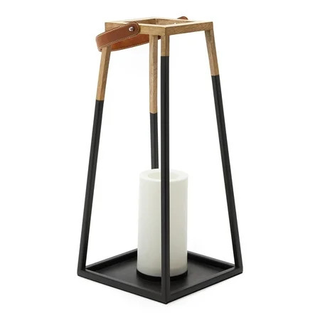(Set of 4) MoDRN Matte Black and Wood 21"" Lantern | Walmart (US)