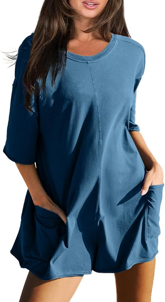 Glamaker Women's Summer Oversized Tee Romper Casual Workout Athletic Romper Onesie Backless Loose... | Amazon (US)