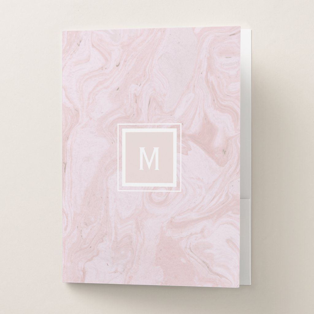 Pink Marble Custom Monogram Pocket Folders | Zazzle