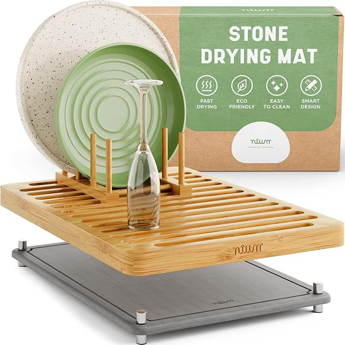 NIUM Stone Drying Mat for Kitchen Counter & Bamboo Rack - 16″x12″ - Diatomaceous Earth Dish d... | Amazon (US)