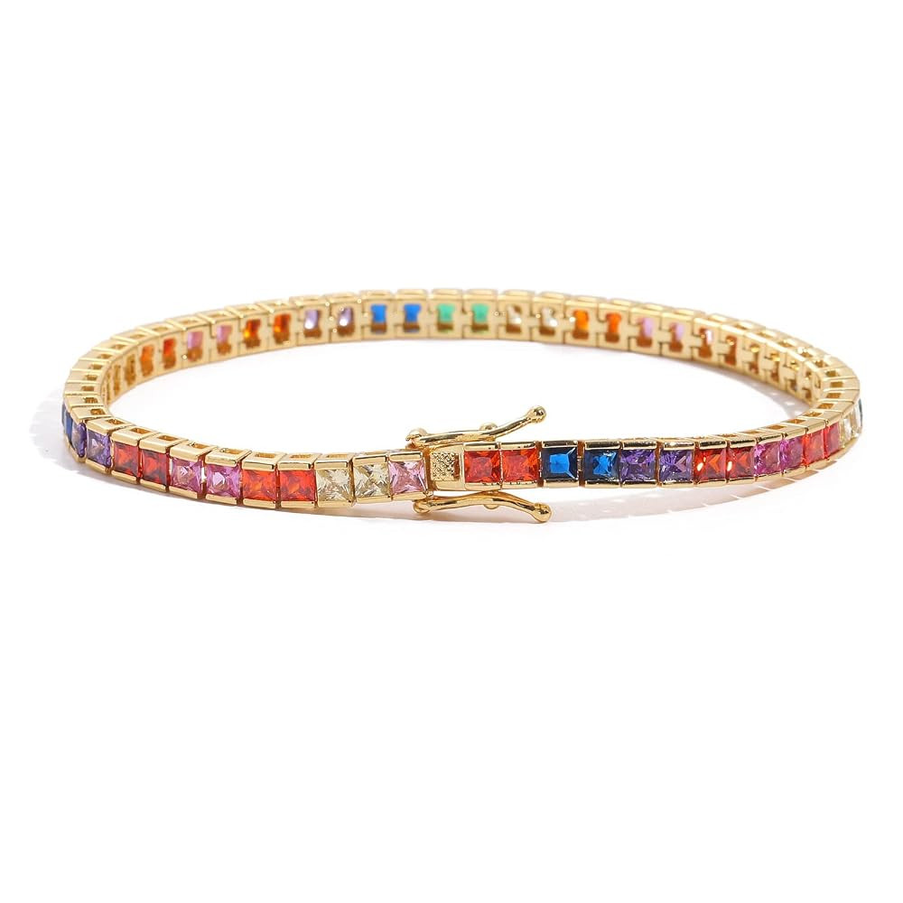 Dazzling 14K Gold Tennis Bracelet Rainbow Square Moissanite Bracelet for her, Best Gift for Speci... | Amazon (US)