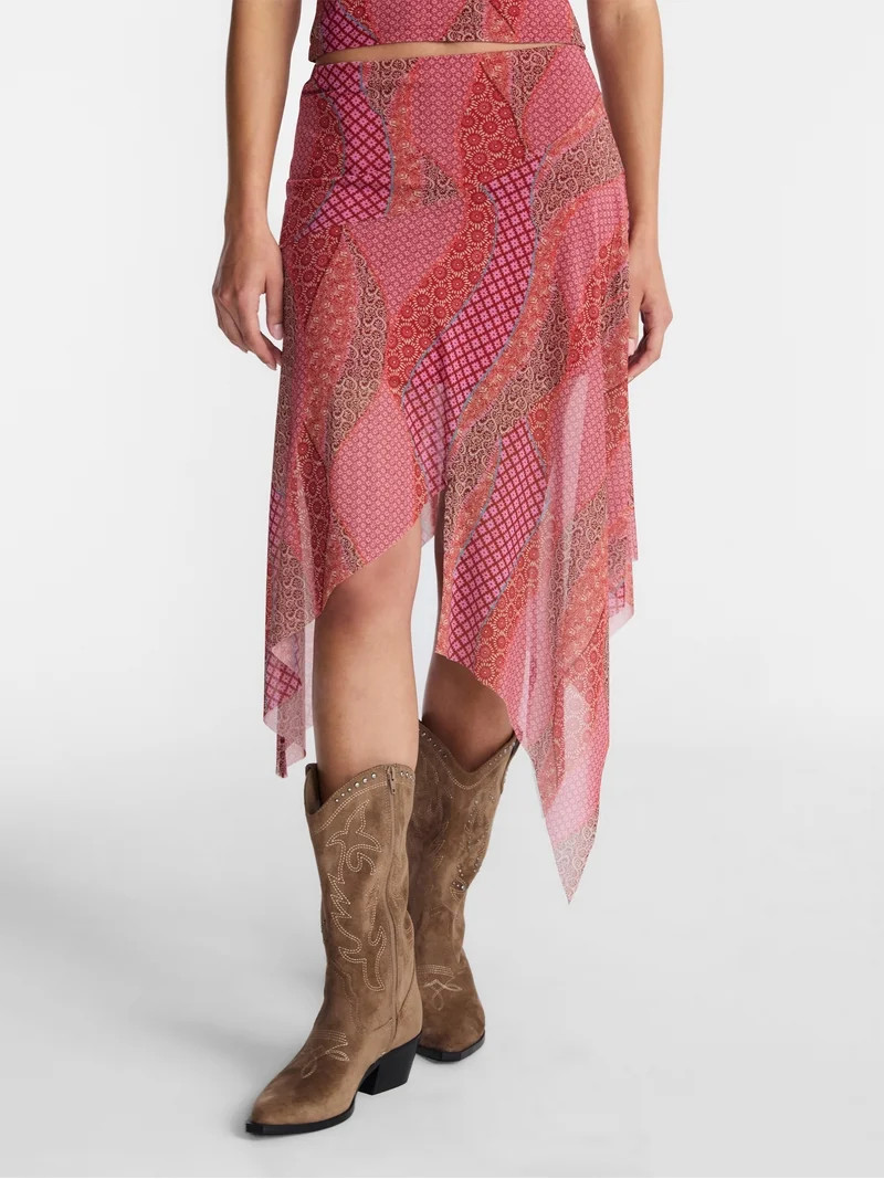No Boundaries Asymmetrical Mesh Midi Skirt, Women's XXS-XXL | Walmart (US)