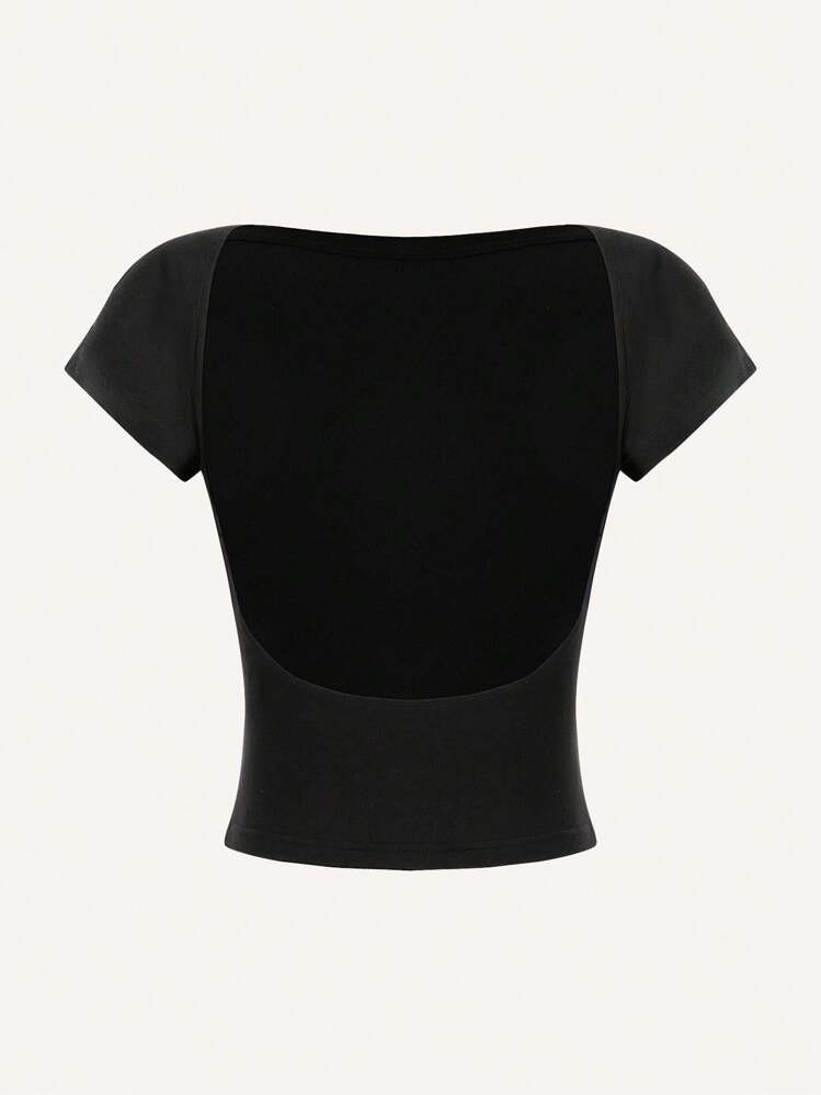 SHEIN MOD Sexy Casual Minimalist Solid Off-Shoulder Short Sleeve Backless Slim Fit Women T-Shirt,... | SHEIN
